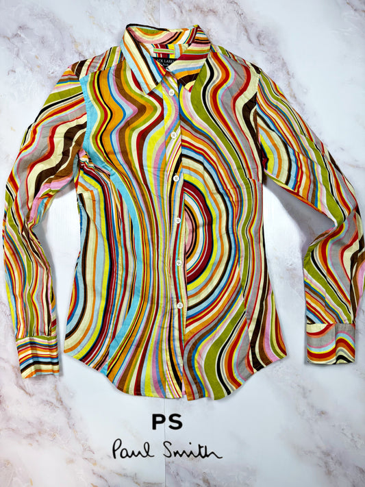 Paul Smith BLACK LABEL｜マルチカラー ストライプシャツ 長袖 レディース 38サイズ イタリアンコットン