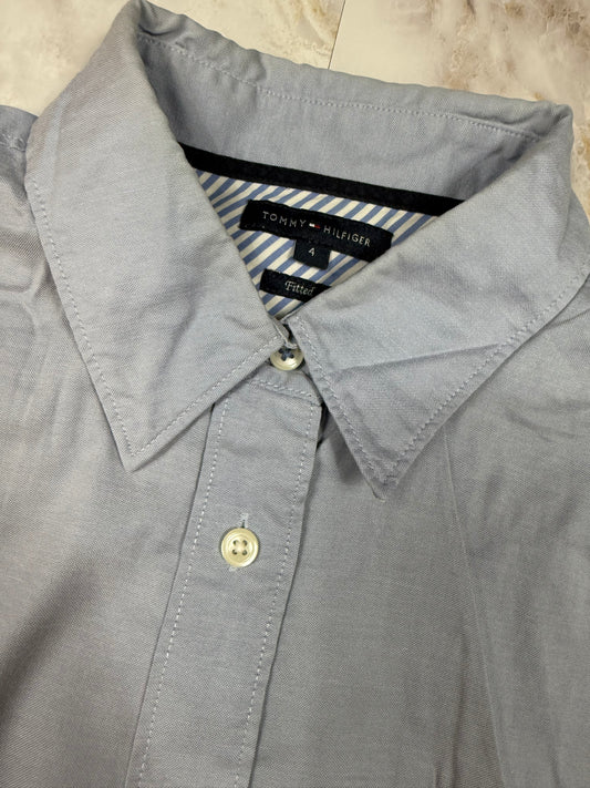 TOMMY HILFIGER トミーヒルフィガー 長袖シャツ フィッテッド スリムフィット 無地 ライトブルー レディース サイズ4