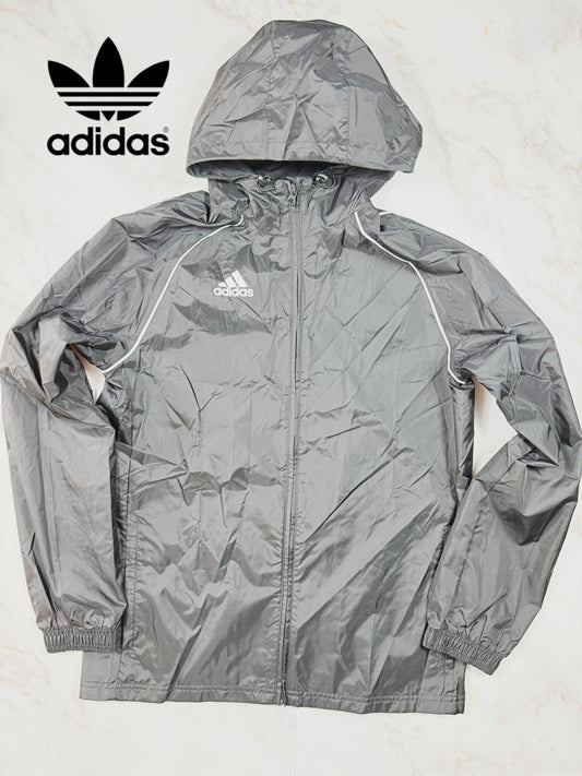 【adidas】フード付き ナイロンジャケット グレー Lサイズ相当 CORE18 RN JKT メンズ アディダス ウインドブレーカー