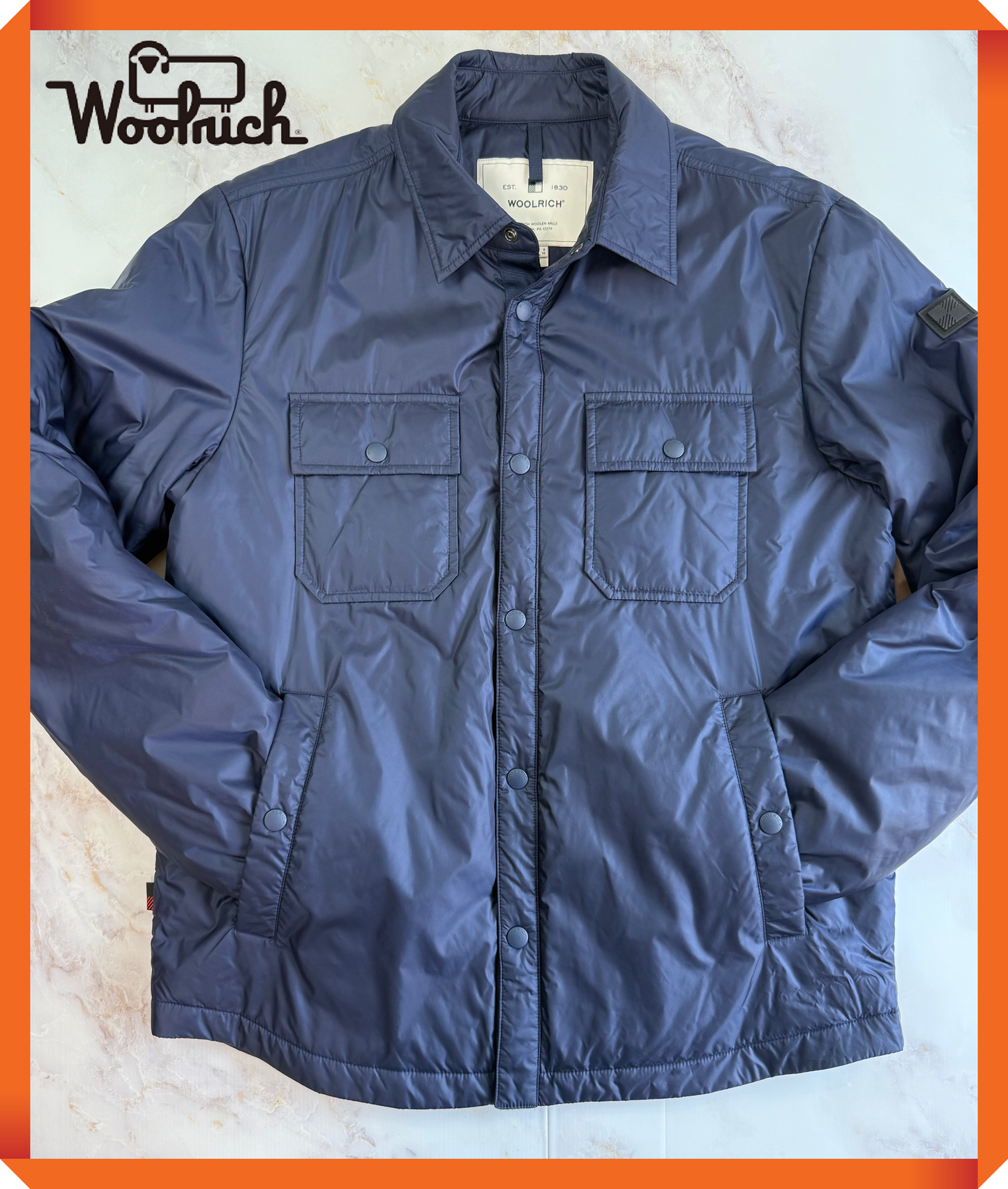 WOOLRICH（ウールリッチ）ナイロン シャツジャケット メンズS ネイビー 中綿入り PRIMALOFT／PER-TEX搭載