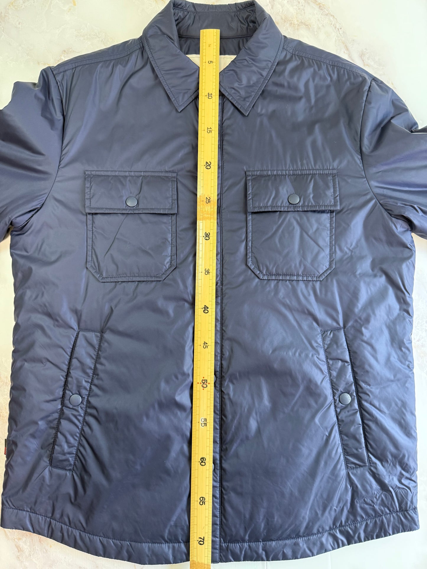 WOOLRICH（ウールリッチ）ナイロン シャツジャケット メンズS ネイビー 中綿入り PRIMALOFT／PER-TEX搭載