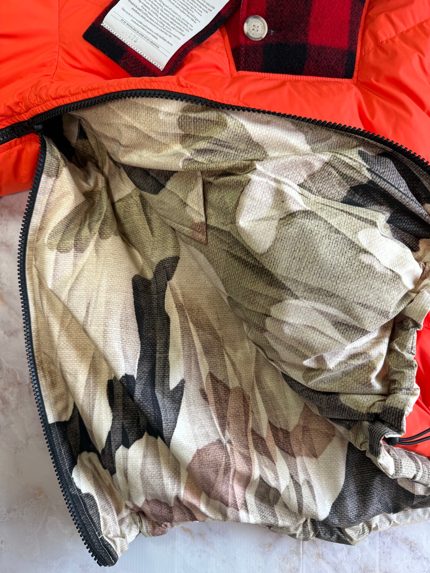 WOOLRICH × GRIFFIN（ウールリッチ × グリフィン）ATLANTIC SMOCK リバーシブル ダウンジャケット Mサイズ／カモ×レッド バッファローチェック／MADE IN ITALY