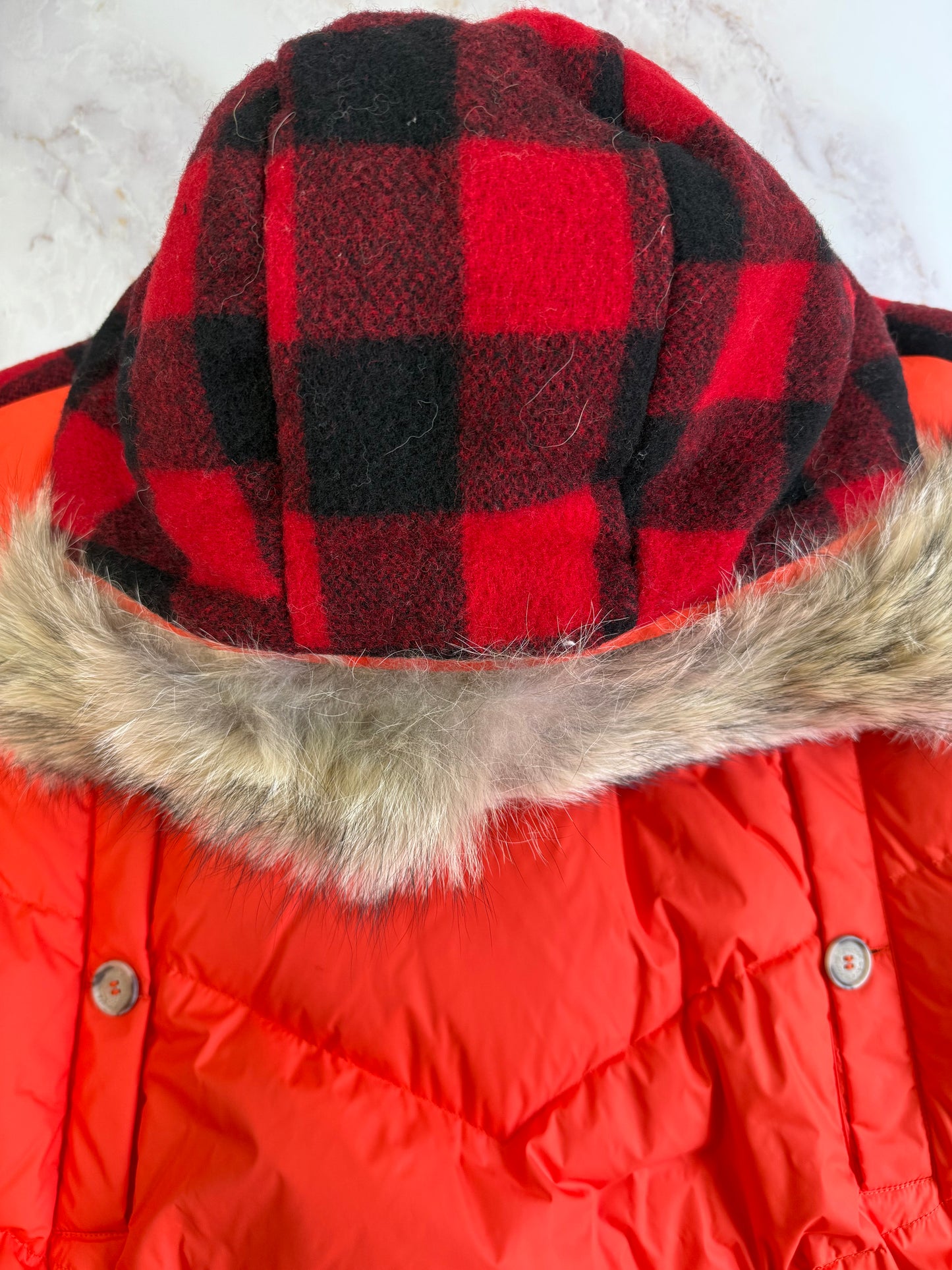 WOOLRICH × GRIFFIN（ウールリッチ × グリフィン）ATLANTIC SMOCK リバーシブル ダウンジャケット Mサイズ／カモ×レッド バッファローチェック／MADE IN ITALY