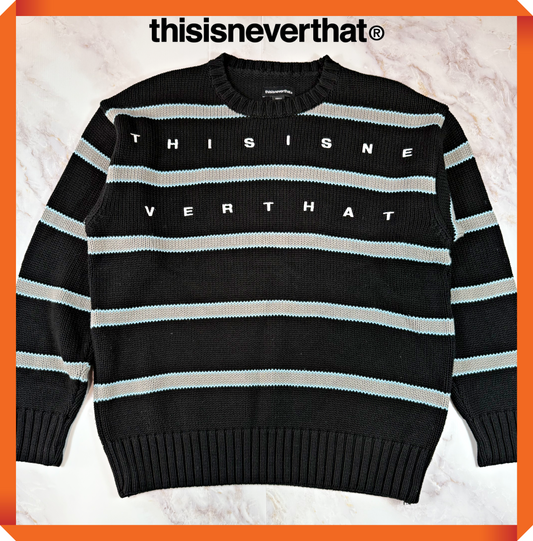 thisisneverthat ディスイズネバーザット ボーダーニット セーター ブラック コットン 韓国ストリート
