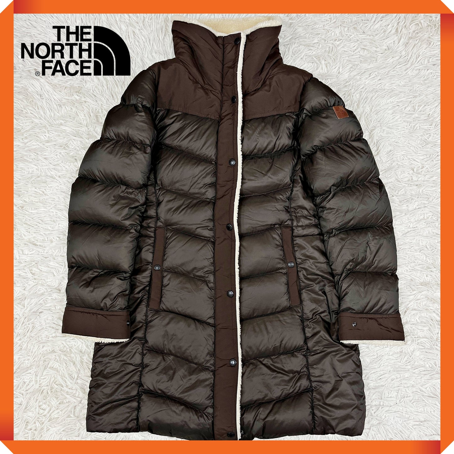 THE NORTH FACE（ザ・ノース・フェイス）レザーロゴ付き ダウンジャケット ハーフコート ブラウン レディースXL 95 #24