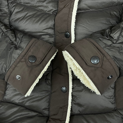 THE NORTH FACE（ザ・ノース・フェイス）レザーロゴ付き ダウンジャケット ハーフコート ブラウン レディースXL 95 #24