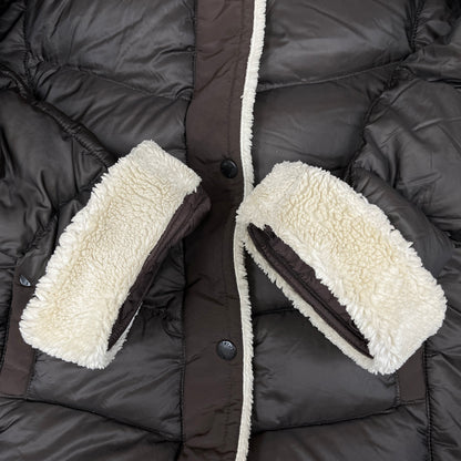 THE NORTH FACE（ザ・ノース・フェイス）レザーロゴ付き ダウンジャケット ハーフコート ブラウン レディースXL 95 #24