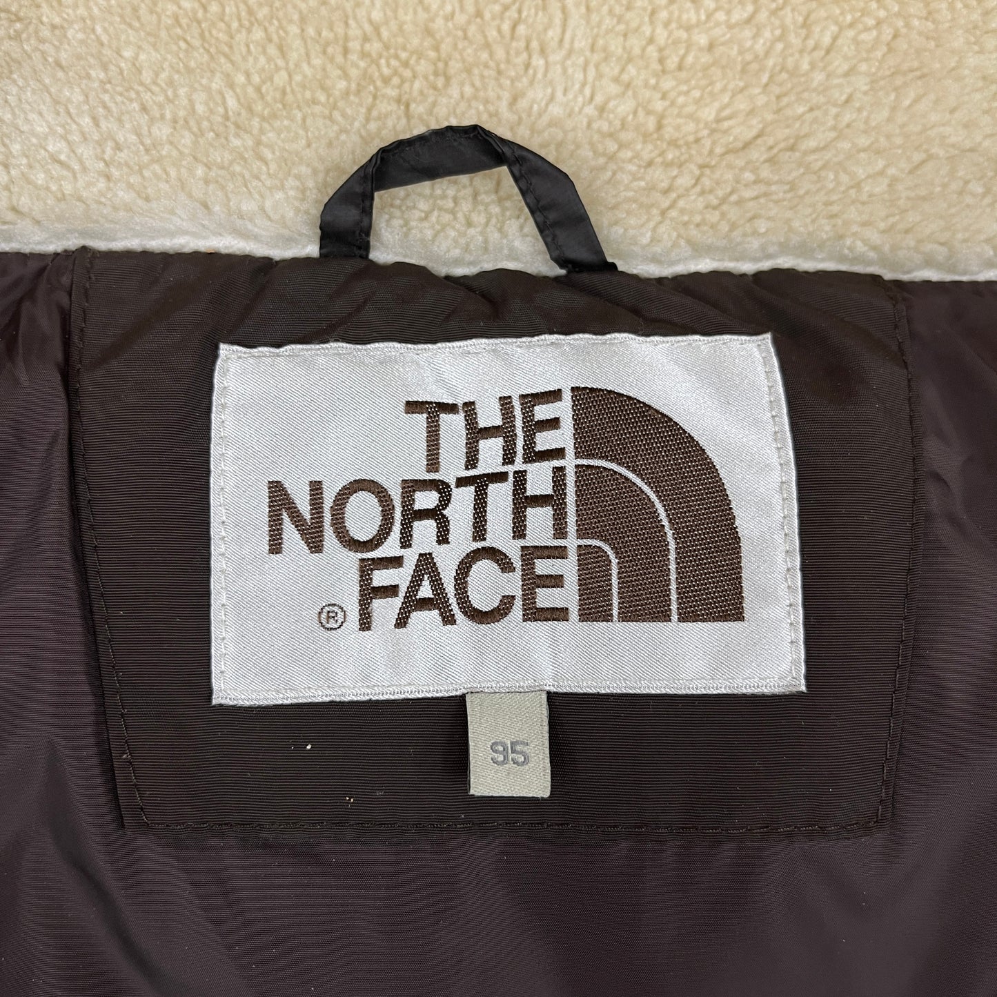 THE NORTH FACE（ザ・ノース・フェイス）レザーロゴ付き ダウンジャケット ハーフコート ブラウン レディースXL 95 #24