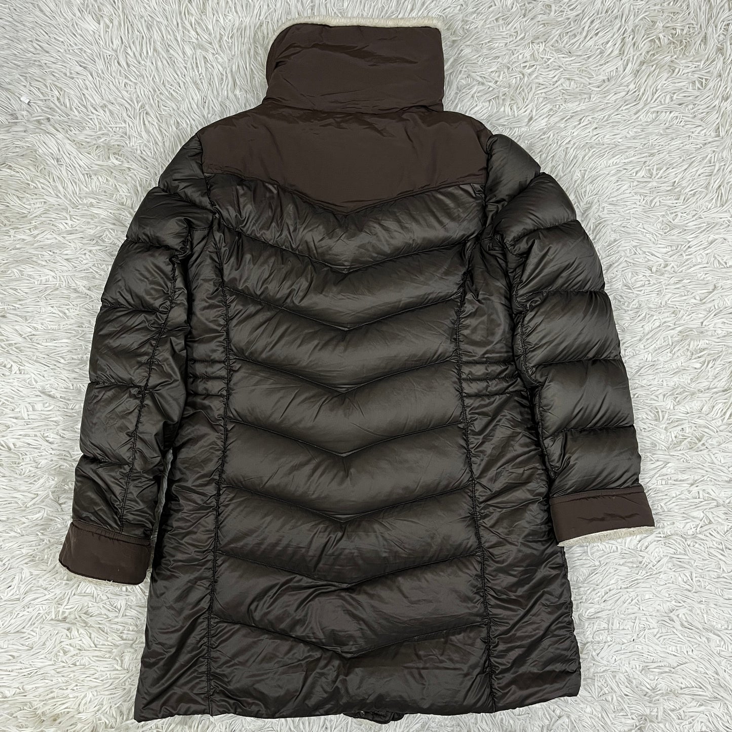 THE NORTH FACE（ザ・ノース・フェイス）レザーロゴ付き ダウンジャケット ハーフコート ブラウン レディースXL 95 #24