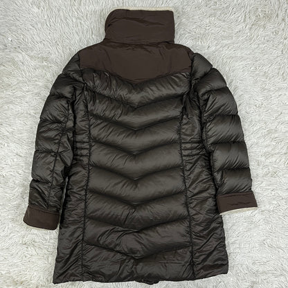 THE NORTH FACE（ザ・ノース・フェイス）レザーロゴ付き ダウンジャケット ハーフコート ブラウン レディースXL 95 #24