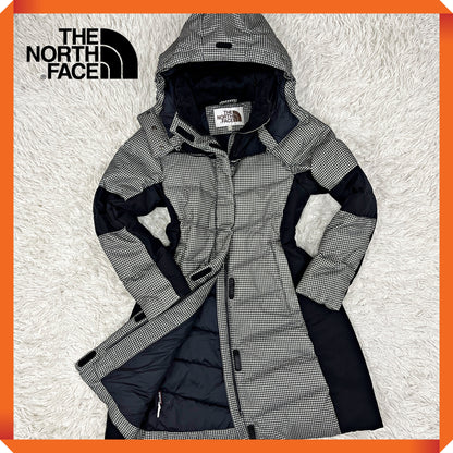 THE NORTH FACE（ザ・ノース・フェイス）千鳥格子柄 ダウンジャケット フード取外し可 レディースL 95 ブラック×ホワイト #25
