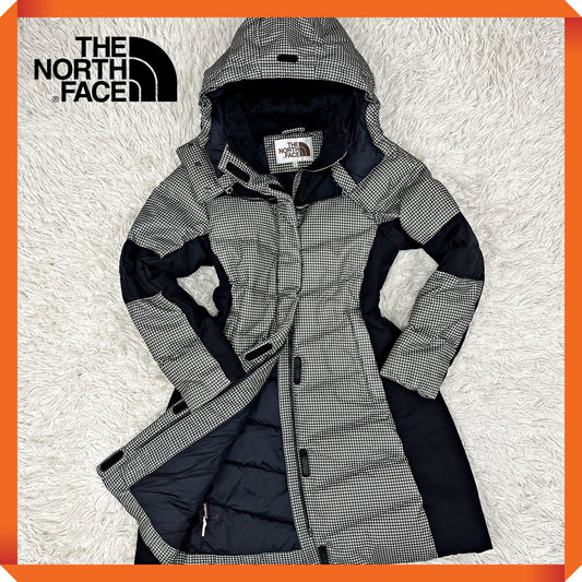 THE NORTH FACE（ザ・ノース・フェイス）千鳥格子柄 ダウンジャケット フード取外し可 レディースL 95 ブラック×ホワイト #25