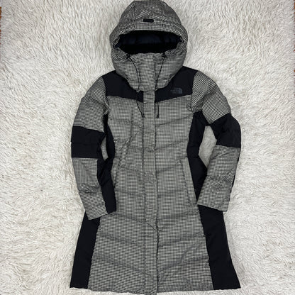 THE NORTH FACE（ザ・ノース・フェイス）千鳥格子柄 ダウンジャケット フード取外し可 レディースL 95 ブラック×ホワイト #25