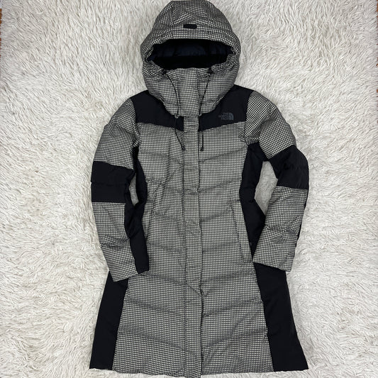THE NORTH FACE（ザ・ノース・フェイス）千鳥格子柄 ダウンジャケット フード取外し可 レディースL 95 ブラック×ホワイト #25
