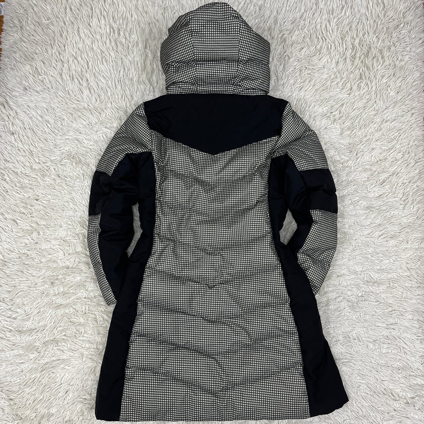 THE NORTH FACE（ザ・ノース・フェイス）千鳥格子柄 ダウンジャケット フード取外し可 レディースL 95 ブラック×ホワイト #25