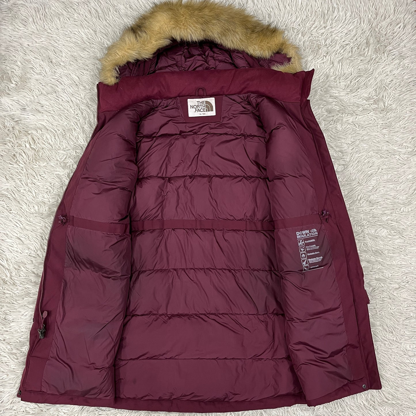THE NORTH FACE（ザ・ノース・フェイス）ロングダウンジャケット メンズXL（100） ワインレッド フード・ファー取り外し可／RDS認証ウォッシャブルダウン／高保温モデル #33