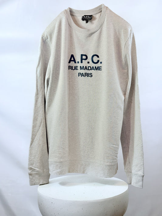 A.P.C. Rue Madame Paris ロゴ刺繍スウェットシャツ ライトグレー XLサイズ APC トレーナー 裏毛 メンズ