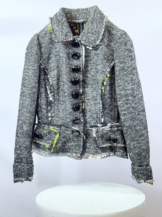 【DOLCE&GABBANA】逸品！ツイードジャケット 花柄裏地 ブラック系 44 - 華やかさと上品さの融合