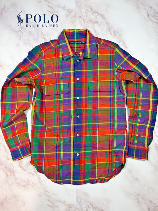 POLO RALPH LAUREN マルチカラー チェックシャツ 長袖 コットン100% エルボーパッチ付き メンズ