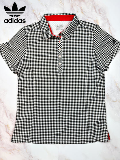 【adidas アディダス】ポロシャツ 半袖シャツ ギンガムチェック柄 ブラック×ホワイト メンズ 100サイズ ポリエステル100%