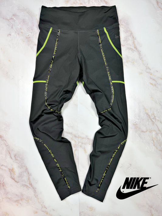 【NIKE】Dri-FIT ランニングタイツ ブラック×蛍光イエローライン メンズMサイズ | 吸汗速乾 スポーツレギンス