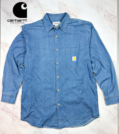 【Carhartt/カーハート】デニム 長袖シャツ Lサイズ メンズ ワークシャツ 100%コットン 胸ポケットロゴ付き