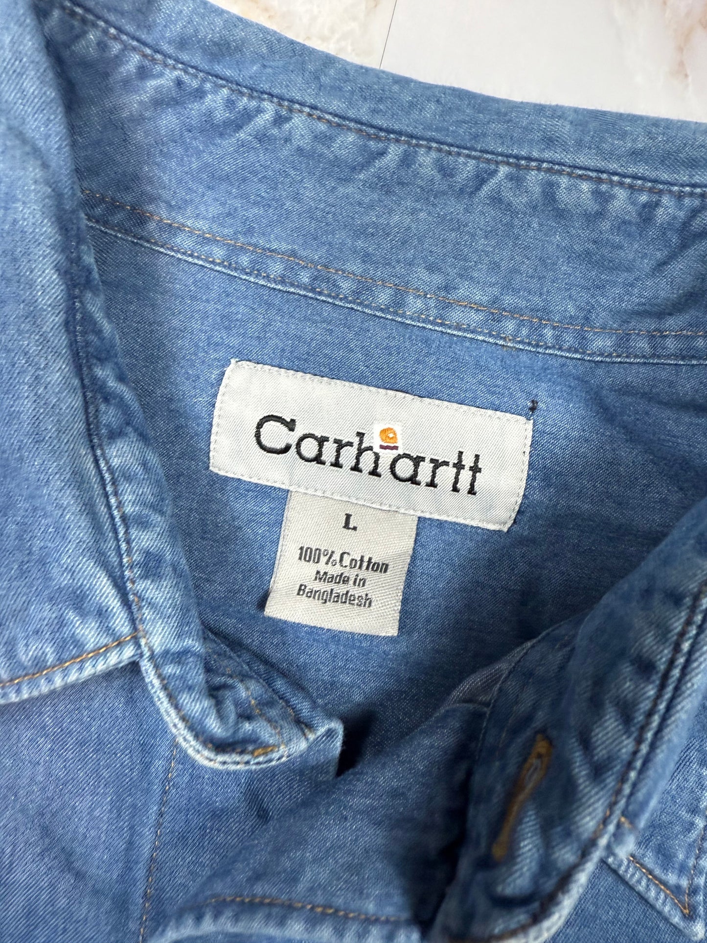 【Carhartt/カーハート】デニム 長袖シャツ Lサイズ メンズ ワークシャツ 100%コットン 胸ポケットロゴ付き