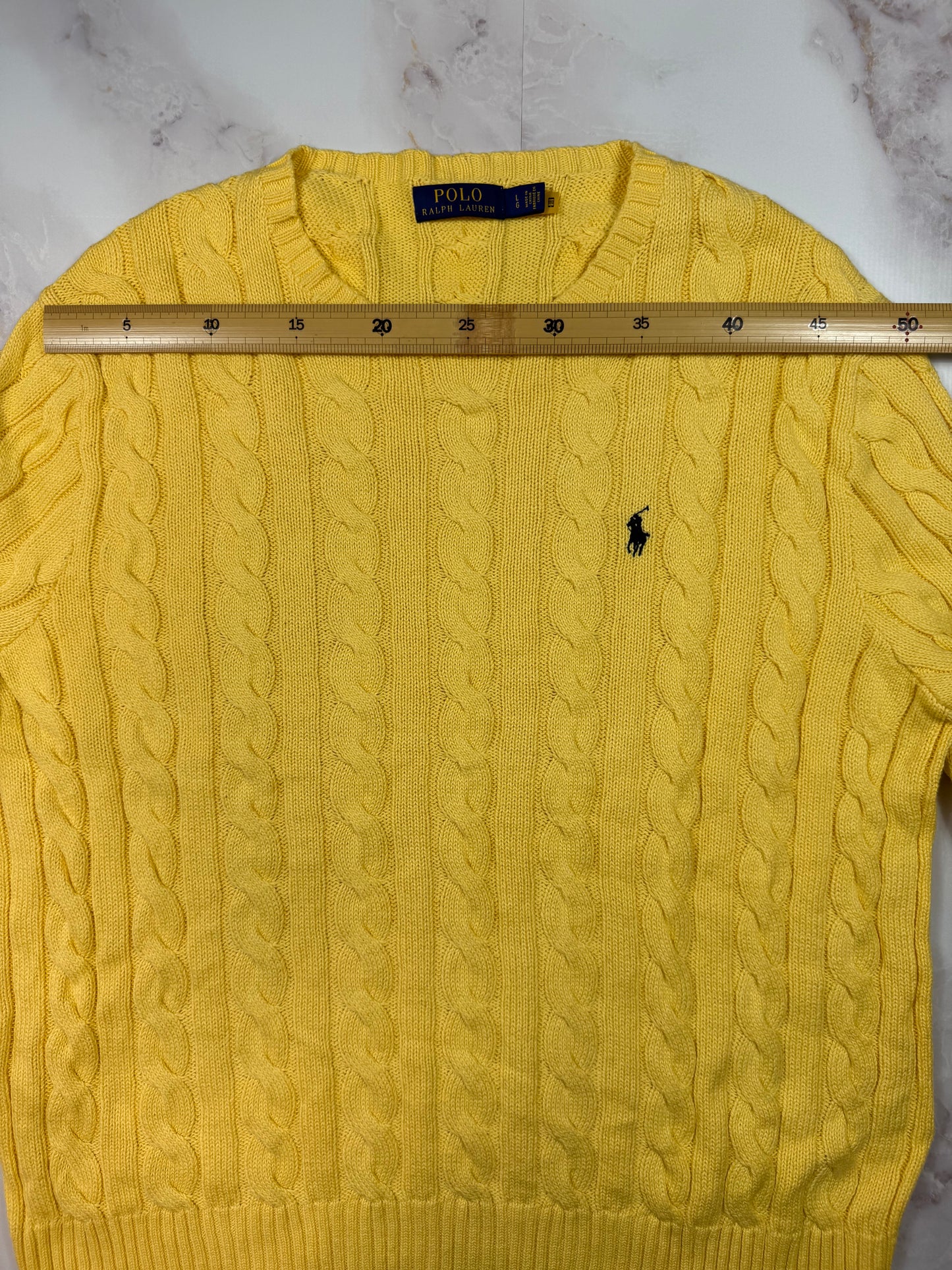 【POLO RALPH LAUREN】ケーブルニット セーター イエロー コットン100% メンズL 大人気ポロラルフローレン