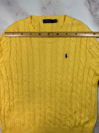 【POLO RALPH LAUREN】ケーブルニット セーター イエロー コットン100% メンズL 大人気ポロラルフローレン