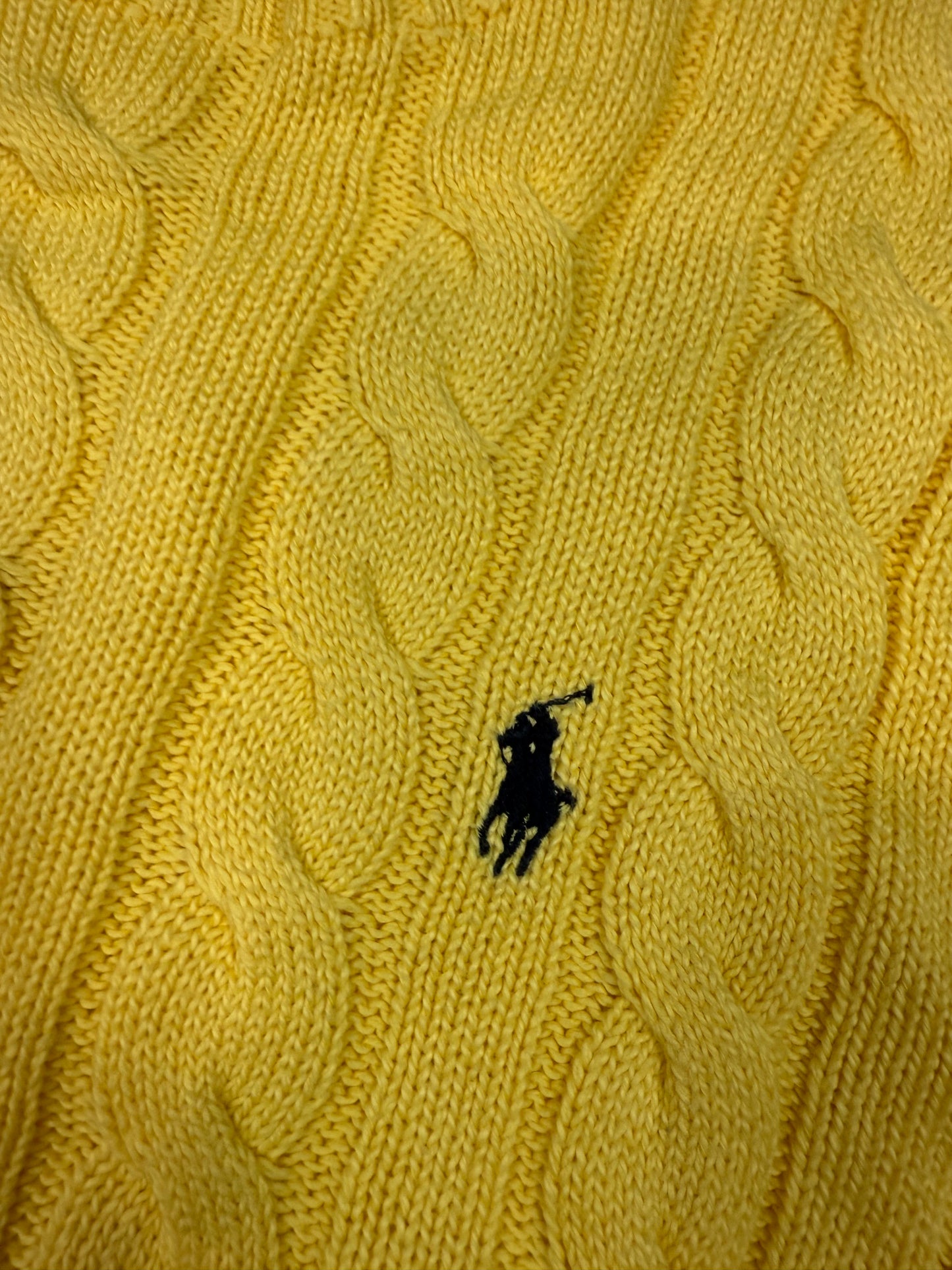 【POLO RALPH LAUREN】ケーブルニット セーター イエロー コットン100% メンズL 大人気ポロラルフローレン