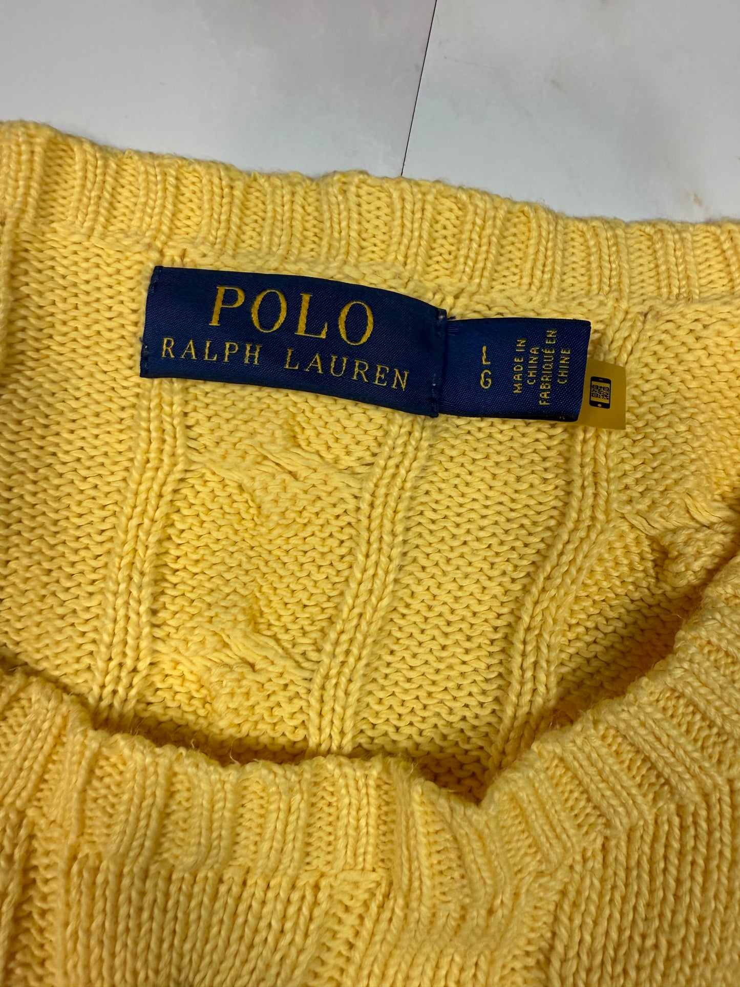 【POLO RALPH LAUREN】ケーブルニット セーター イエロー コットン100% メンズL 大人気ポロラルフローレン