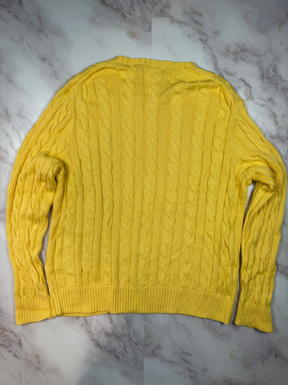 【POLO RALPH LAUREN】ケーブルニット セーター イエロー コットン100% メンズL 大人気ポロラルフローレン