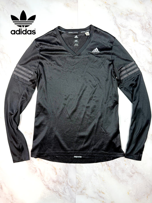 【adidas アディダス】Climalite Response Vネック 長袖ランニングTシャツ ブラック メンズ 95サイズ 吸汗速乾 スポーツウェア