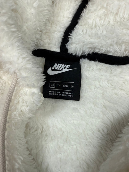【NIKE】ボア フリース フルジップ パーカー フーディー XSサイズ ブラック×ホワイト 刺繍ロゴ