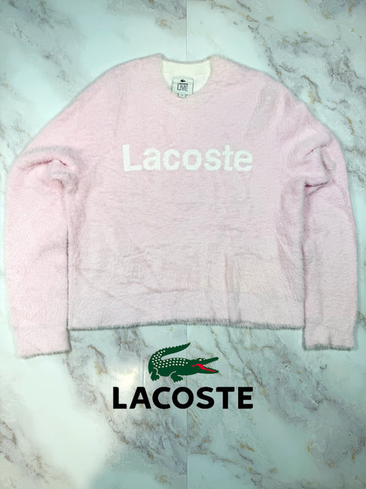 【LACOSTE L!VE】ロゴ入り フェザーニット ピンク セーター レディース 36サイズ