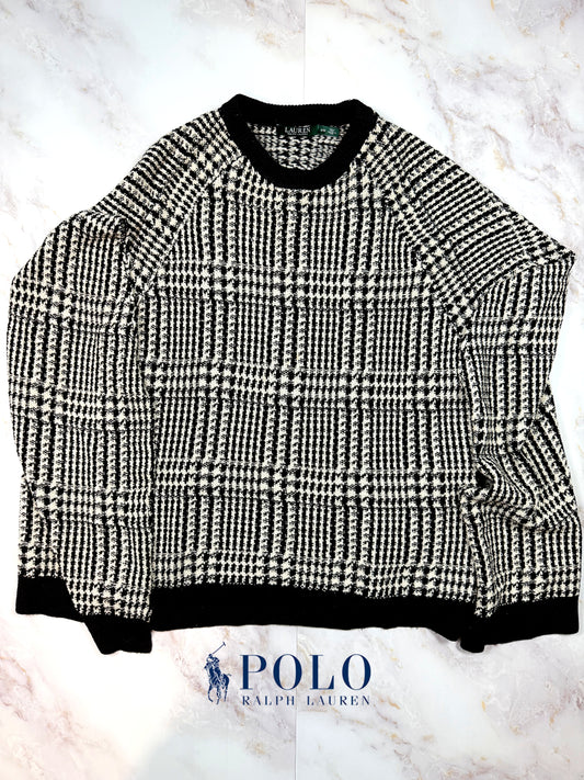 POLO RALPH LAUREN ローレン ラルフローレン ニットセーター 千鳥格子柄 ブラック ホワイト S/Mサイズ 長袖 トップス