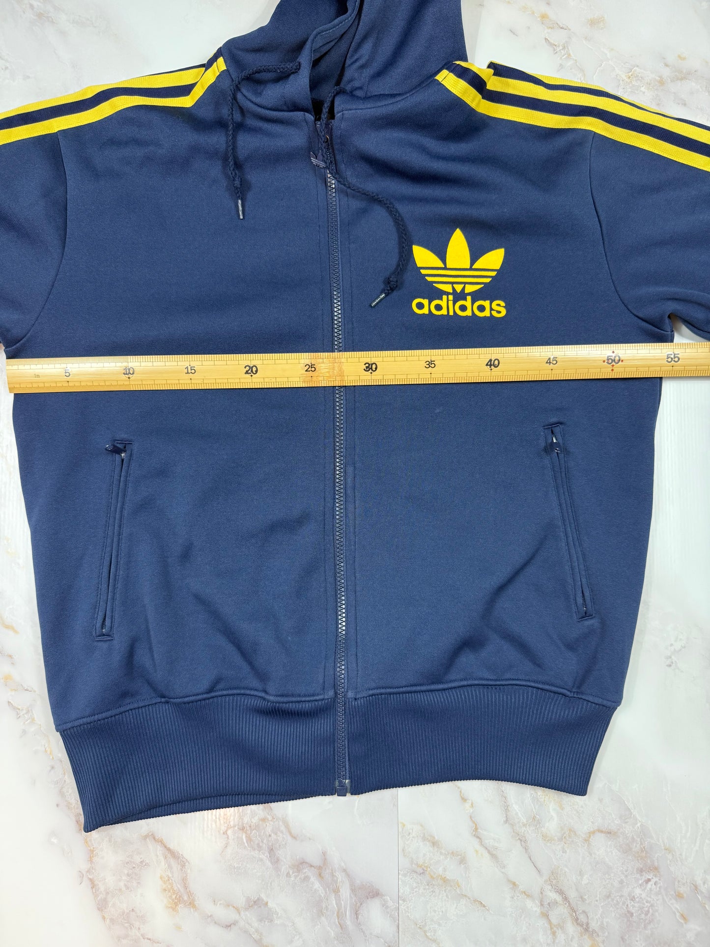 adidas Originals アディダス オリジナルス ジャージパーカー ブルー × イエローライン フルジップ フーディー メンズ 105サイズ
