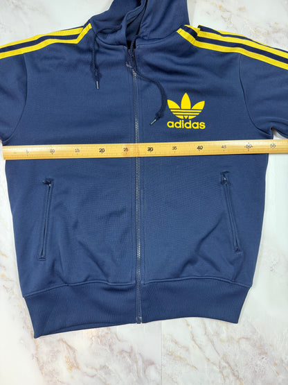 adidas Originals アディダス オリジナルス ジャージパーカー ブルー × イエローライン フルジップ フーディー メンズ 105サイズ