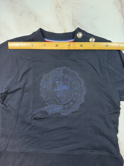 【TOMMY HILFIGER ICONS】ネイビー クルーネック スウェットシャツ 金ボタン装飾 コットン100% メンズ 長袖