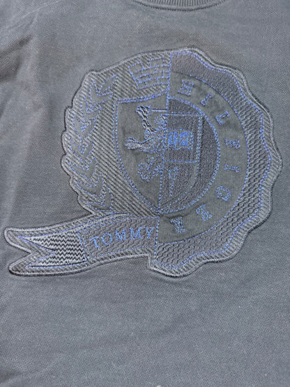 【TOMMY HILFIGER ICONS】ネイビー クルーネック スウェットシャツ 金ボタン装飾 コットン100% メンズ 長袖