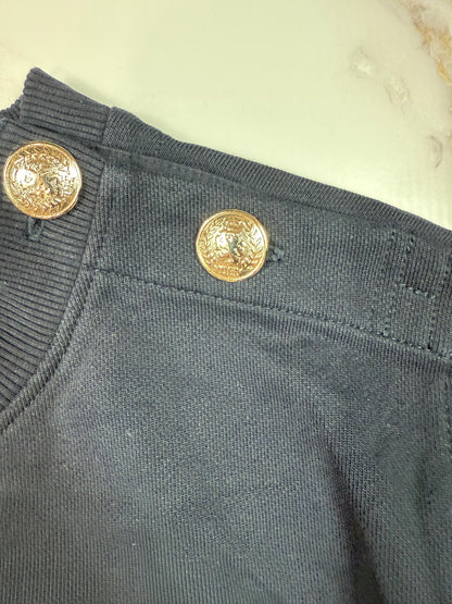 【TOMMY HILFIGER ICONS】ネイビー クルーネック スウェットシャツ 金ボタン装飾 コットン100% メンズ 長袖