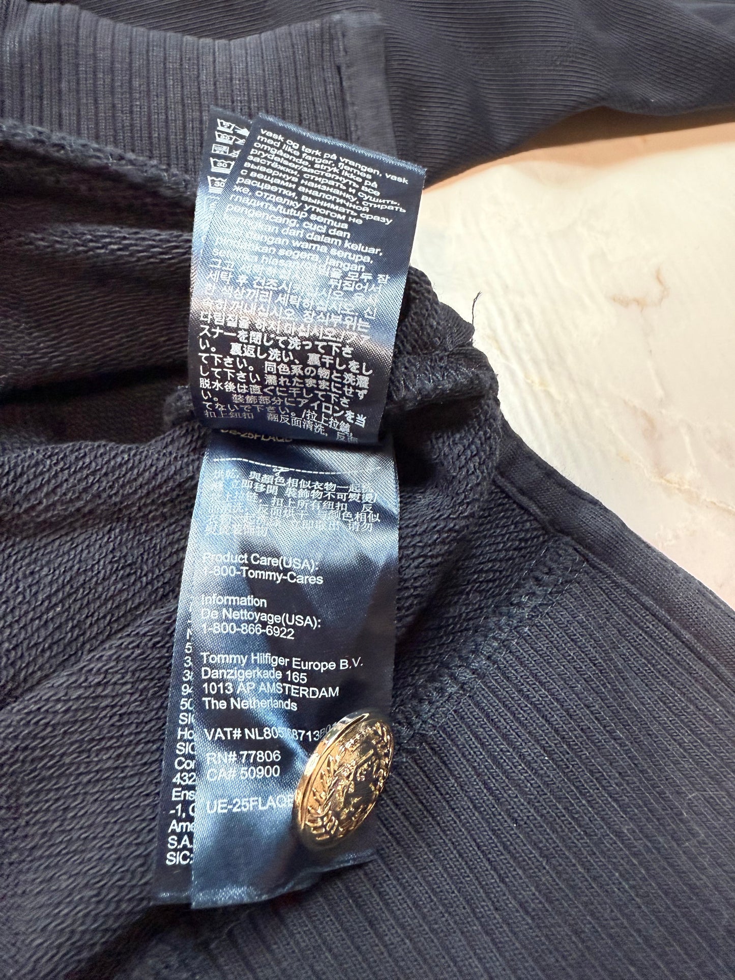 【TOMMY HILFIGER ICONS】ネイビー クルーネック スウェットシャツ 金ボタン装飾 コットン100% メンズ 長袖