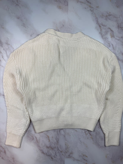 【TOMMY JEANS】ホワイト ニットカーディガン レディースSサイズ | トミージーンズ ロゴワッペン付き Vネック