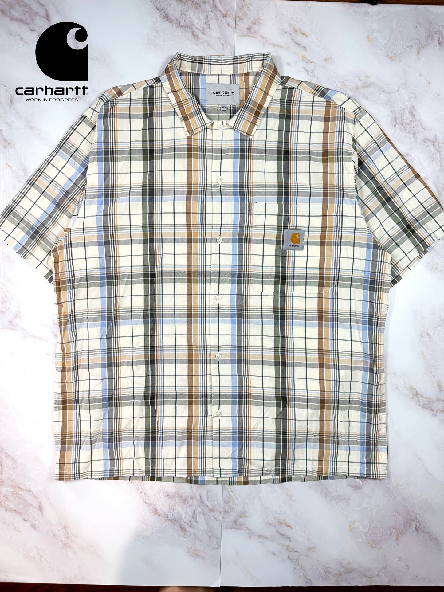 【Carhartt/カーハート】WIP チェック柄 半袖シャツ XXLサイズ コットン100% メンズ カジュアルシャツ