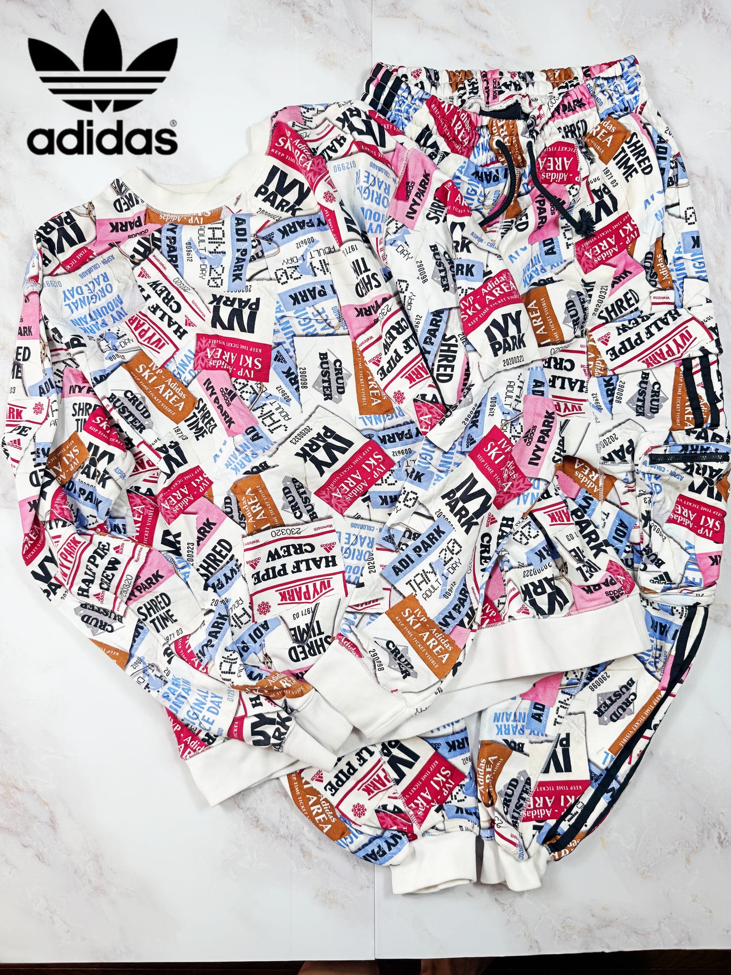 【adidas × IVY PARK】コラボ スウェット セットアップ XS/M ユニセックス 総柄 トレーナー＆パンツ コットン100%