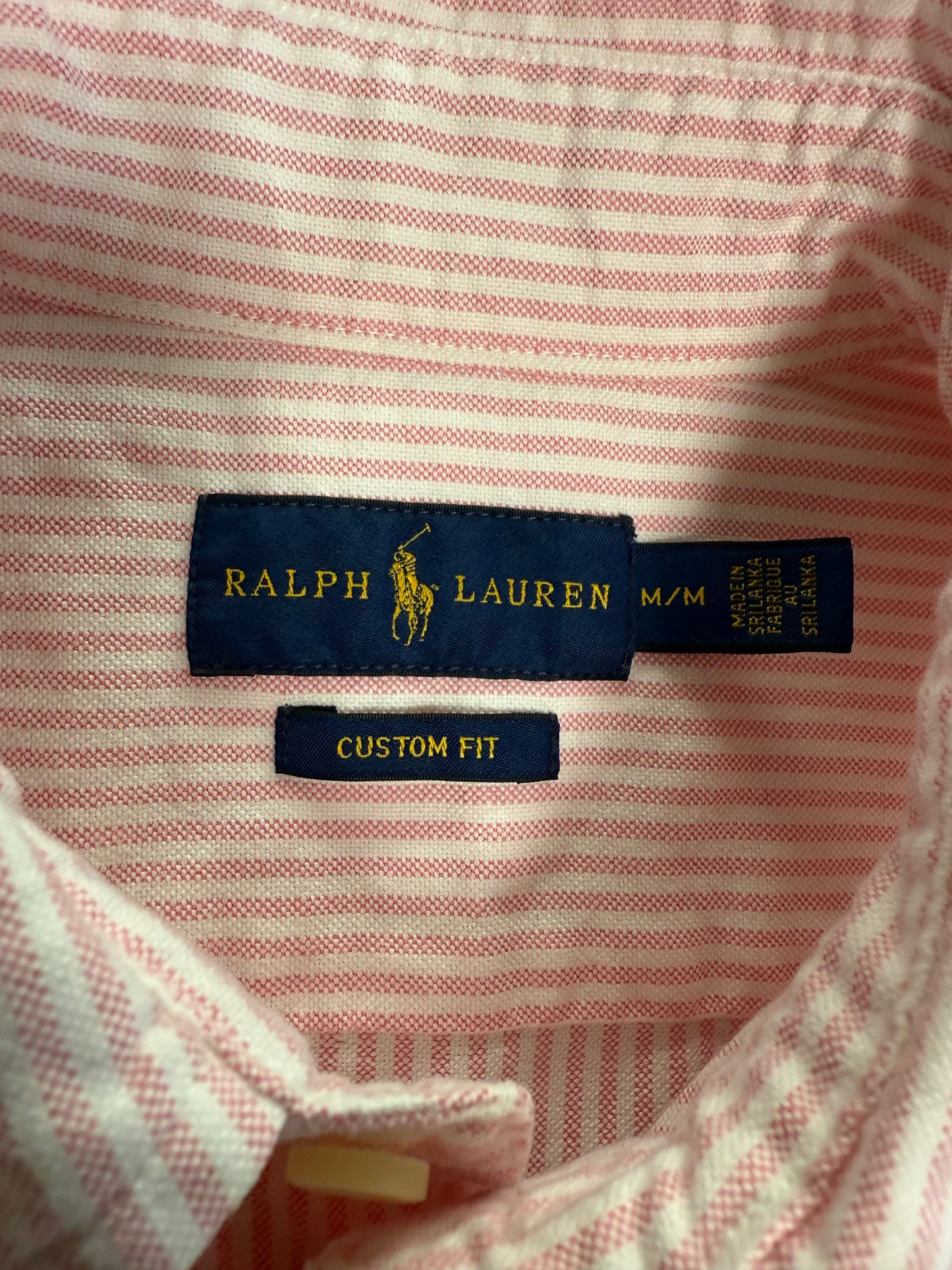 【POLO RALPH LAUREN】カスタムフィット 長袖シャツ ピンク×ホワイト ストライプ レディースMサイズ ボタンダウン コットン100%