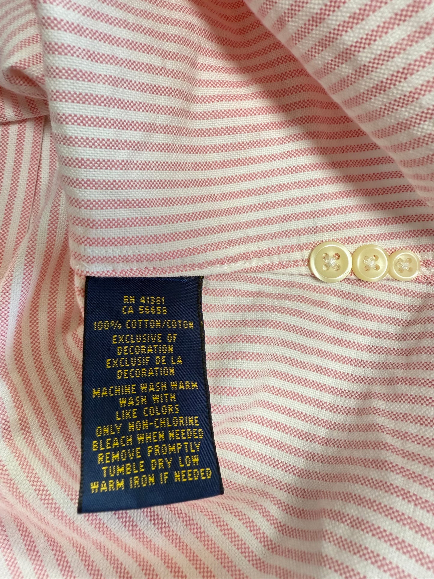 【POLO RALPH LAUREN】カスタムフィット 長袖シャツ ピンク×ホワイト ストライプ レディースMサイズ ボタンダウン コットン100%