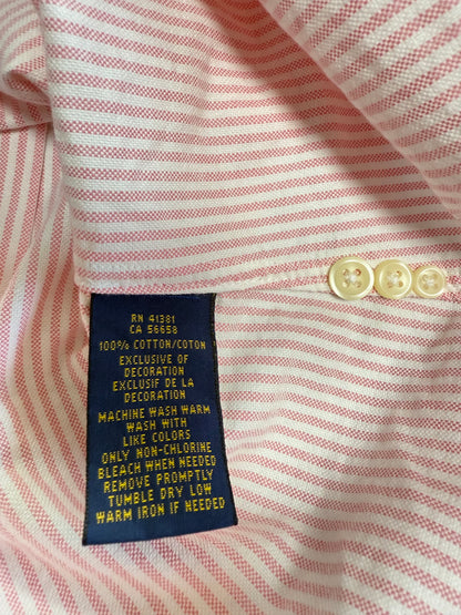 【POLO RALPH LAUREN】カスタムフィット 長袖シャツ ピンク×ホワイト ストライプ レディースMサイズ ボタンダウン コットン100%