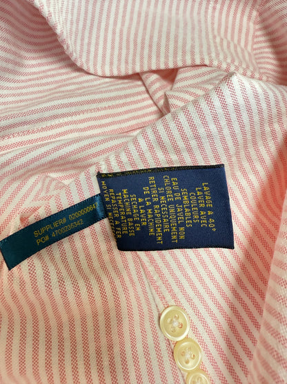 【POLO RALPH LAUREN】カスタムフィット 長袖シャツ ピンク×ホワイト ストライプ レディースMサイズ ボタンダウン コットン100%