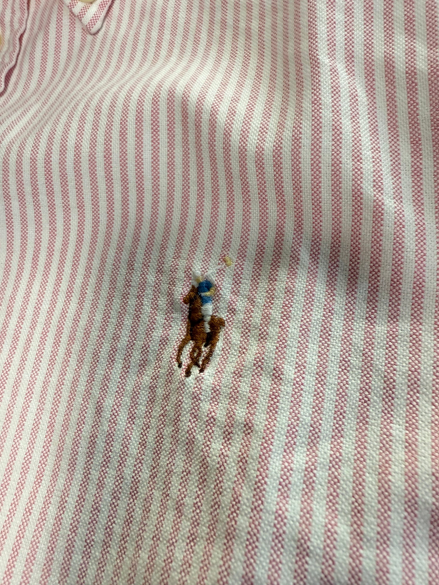 【POLO RALPH LAUREN】カスタムフィット 長袖シャツ ピンク×ホワイト ストライプ レディースMサイズ ボタンダウン コットン100%